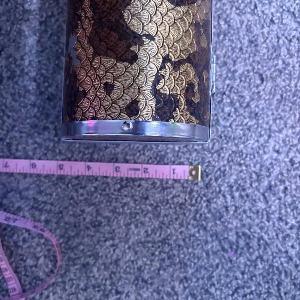 Unbranded Cylindrical Hard Case Women OS Gold Brown Good Metallic‎ Fan Pattern